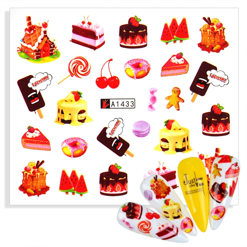 

1 Sheet Sweets Ice Cream Summer Nail Sticker Mixed Colorful Fruit Cake DIY Water Decals Nail Art Decorations Manicure Tool