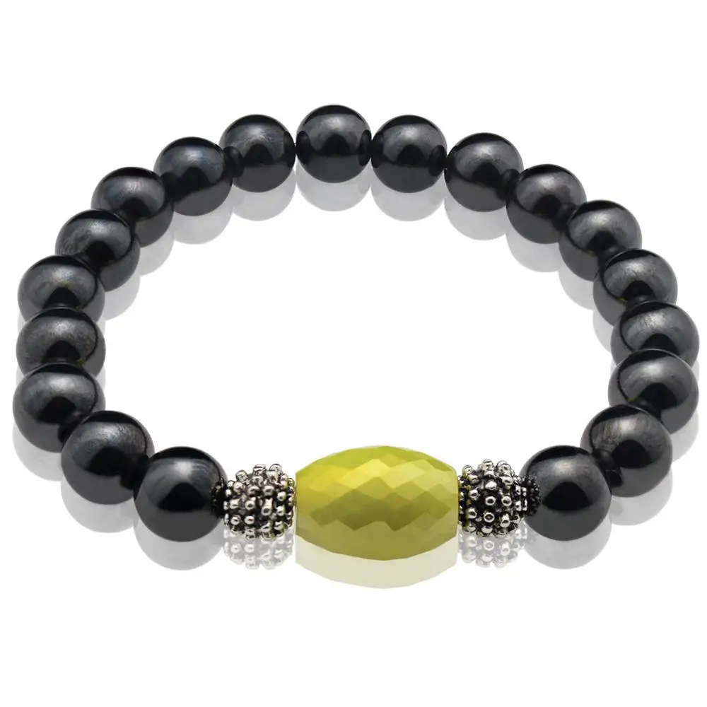 Магнитный эластичный браслет из гематита 8 мм круглые бусины с граненым стеклом