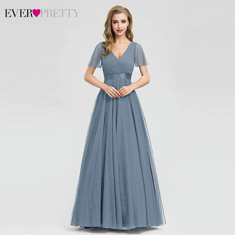 Голубое платье для выпускного вечера размера плюс Ever Pretty EP07962 элегантное женское сексуальное длинное платье из тюля с v-образным вырезом для выпускного вечера вечерние летние платья - Цвет: Dusty Blue
