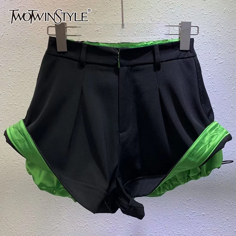

TWOTWINSTYLE Casual Hit Color Short For Women High Waist Drawstring Loose Streetwear Shorts Female Fashion New Clothing Summer