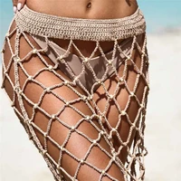 summer women bikinis cover ups high waist crochet hollow tassels swimsuits beachwear beading skirts sexy femme bathing swimwear
