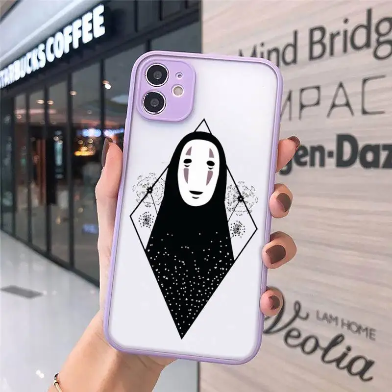 

Studio Ghibli No Face man Anime Phone Case purple matte transparent For iPhone 7 8 x xs xr 11 12 pro plus max mini Clear Funda