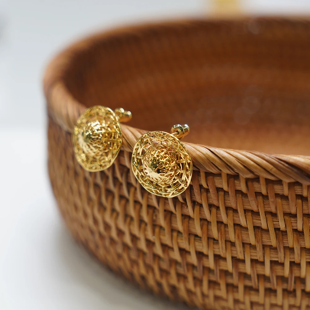 High Quality Hat Cap Charm Jewelry Accessories For Women Girl With Box Stud Earrings hollow weaving |