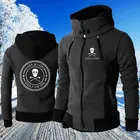 Мужская водолазка с капюшоном, теплая ветрозащитная куртка на двойной молнии с принтом скелета и знаков, Осень-зима 2021