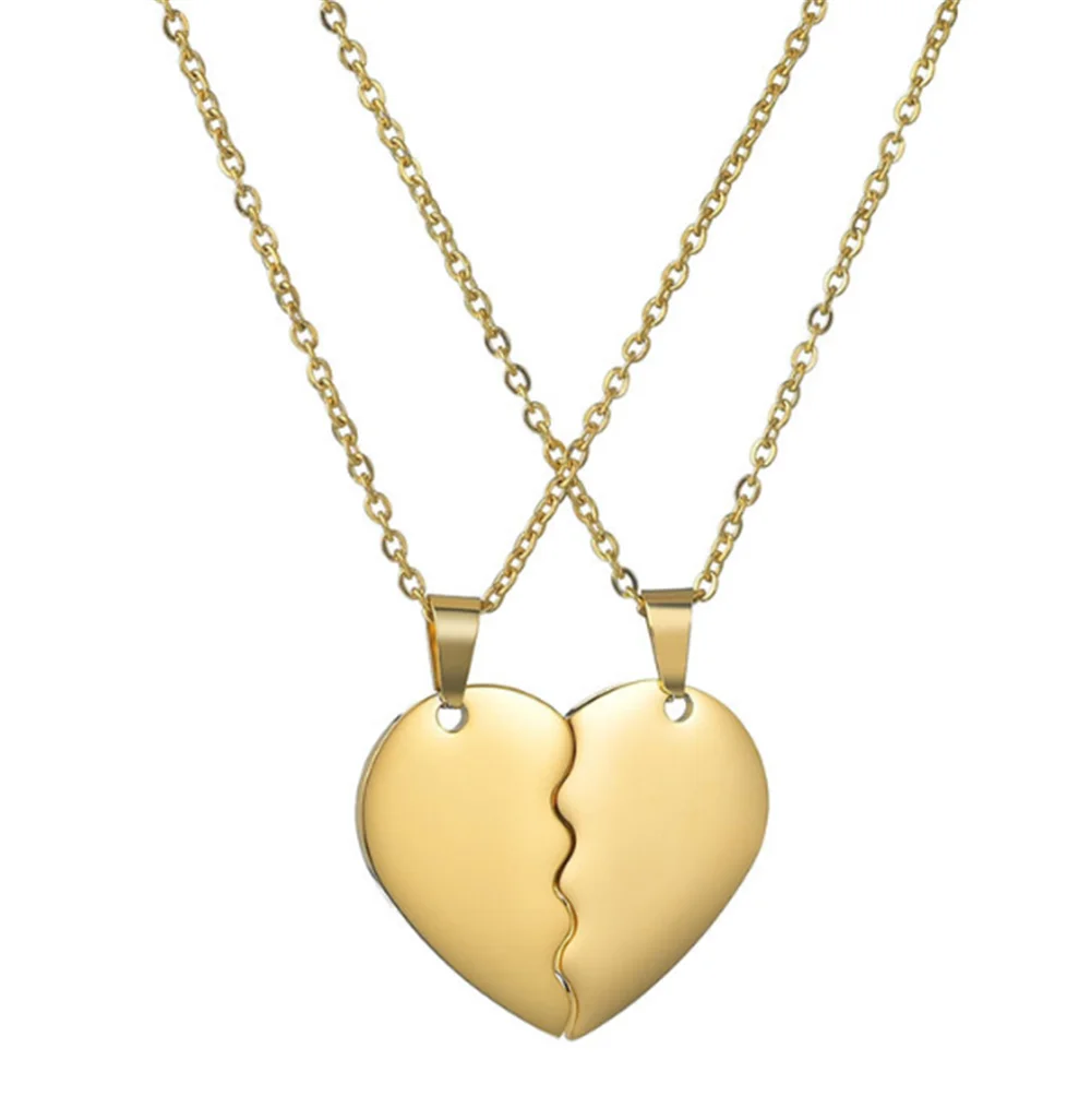

316L Titanium Steel Heart Couple Stainless Steel Half-heart Stitching Tag Necklaces Gargantilla Mujer