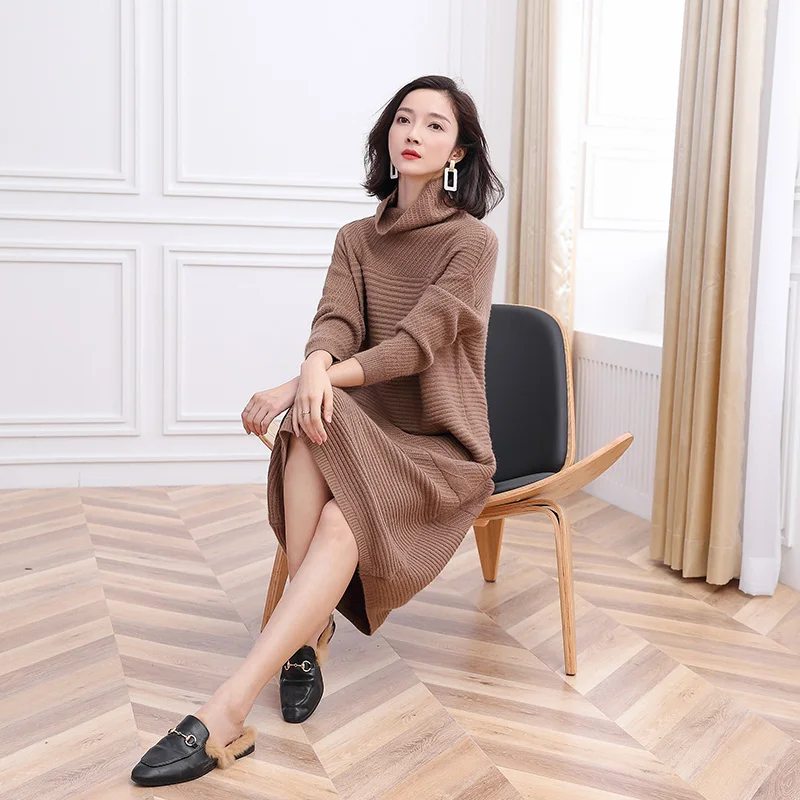 New 2020 Autumn & Winter Women  Fashion Design Solid Color Sweater Dress Ladies Wool Sweater Knitted Dress Pullovers