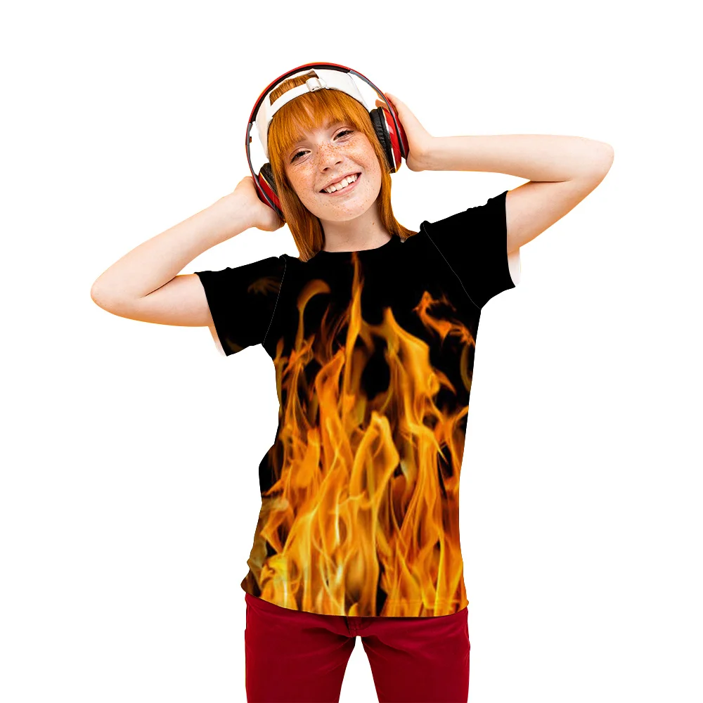 

2021 New Flame Men's T-shirt Summer Fashion Short Sleeve 3d Tops Smoke Element T Shirt Trendy Child Boy Girl Kids Tshirt Tees