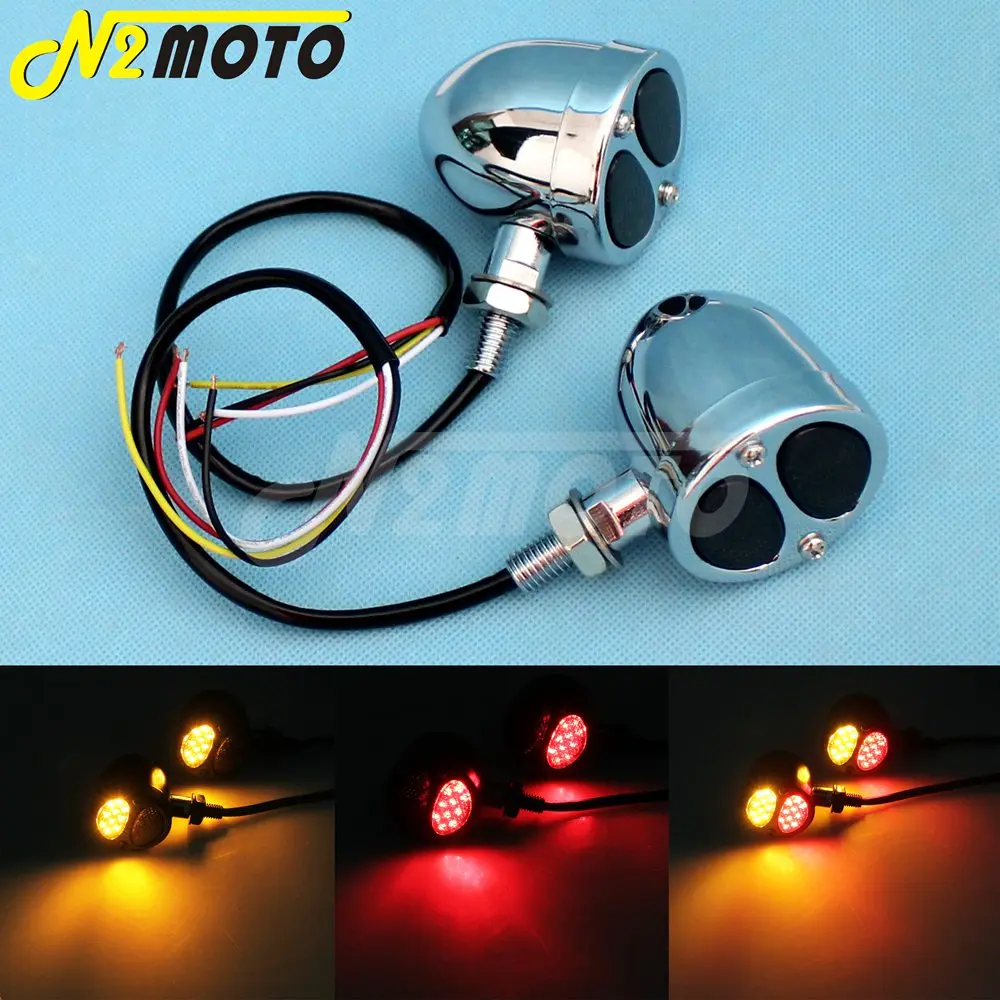 Хромированный светодиодный поворотник для мотоцикла Красный с янтарным