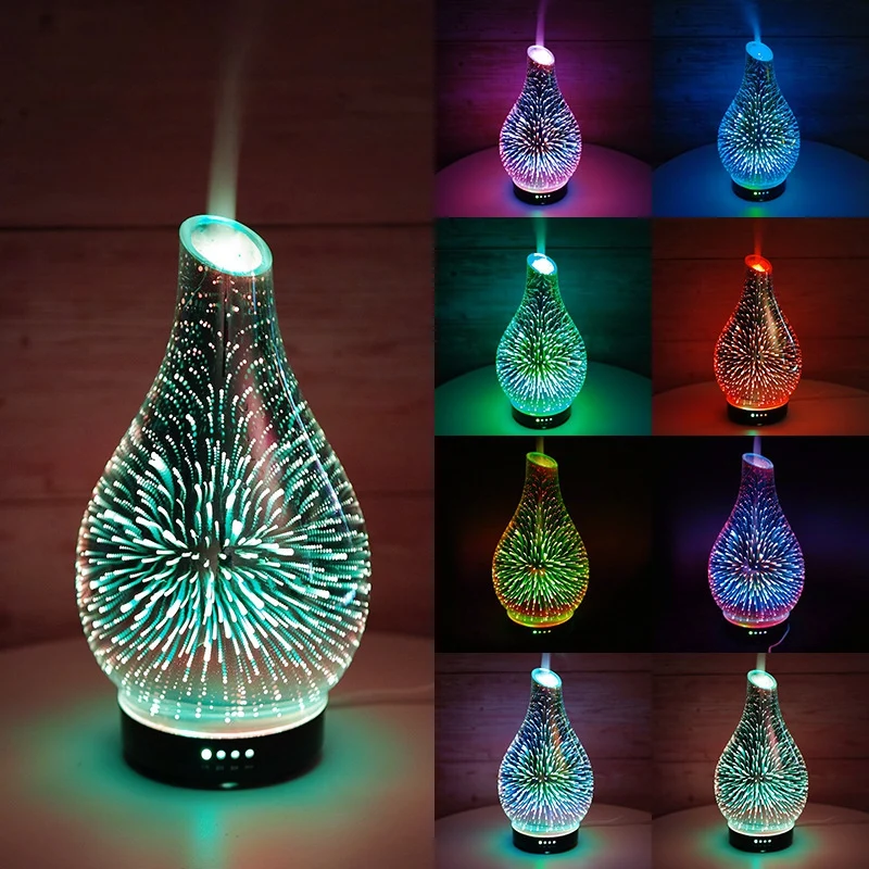 100Ml Essential Oil Diffuser 3D Glass Aromatherapy Ultrasonic Cool Mist Humidifier with 7 Color Changing LEDs