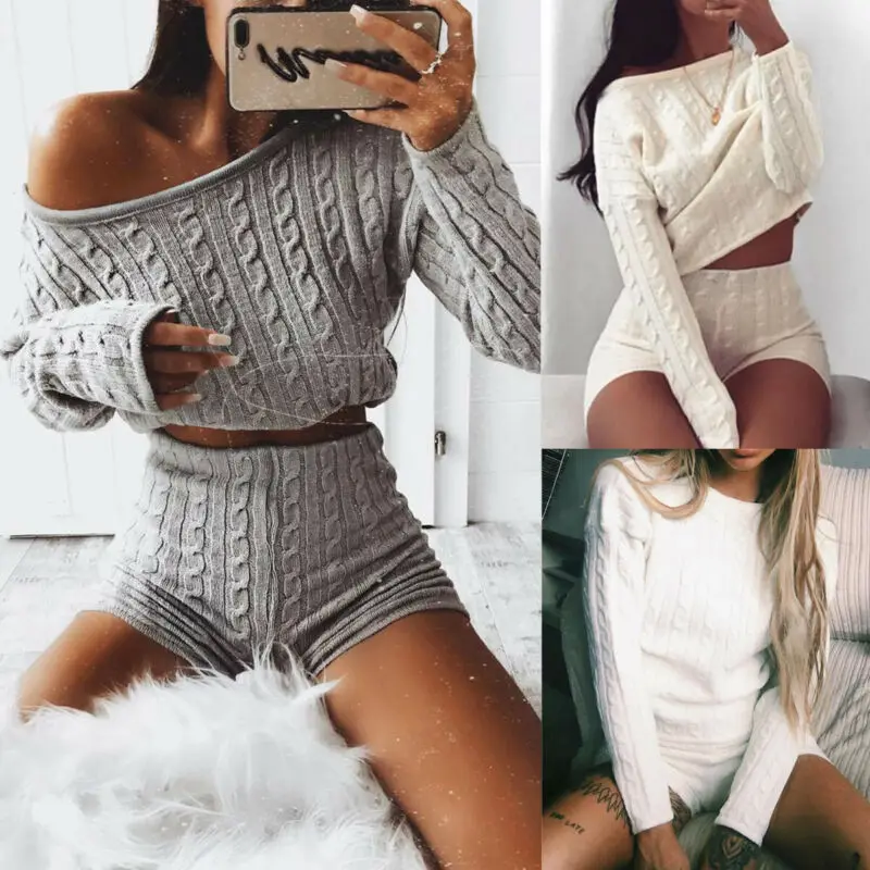 

Комплект из 2 предметов, Женский трикотажный короткий топ, спортивный костюм