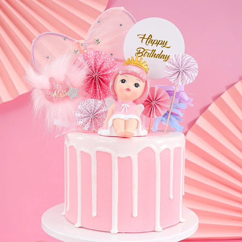 Розовый принцесса и Принц милый ребенок душ Корона торт Топпер с днем рождения