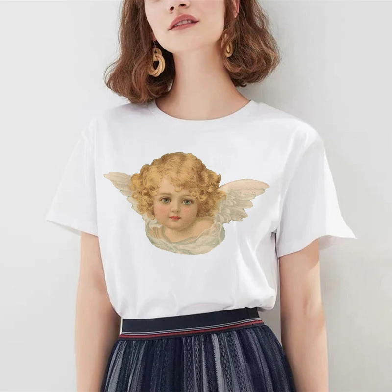 

Модная женская футболка с принтом в стиле Харадзюку, женские топы, футболка, женский летний топ, футболка с милым принтом, белая свободная фу...