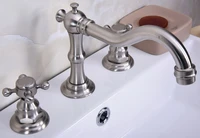brushed nickel brass widespread deck mounted tub 3 holes dual cross handles kitchen bathroom tub sink basin faucet tap mbn012