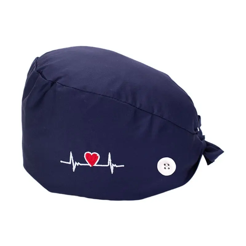 

37 Colors Working Scrub Cap with Protect Ears Button Headband Print Bouffant Hat 40JF