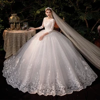 a line netting satin sequined applique scoop neck 34 sleeve floor length wedding dresses bridal gown corset back