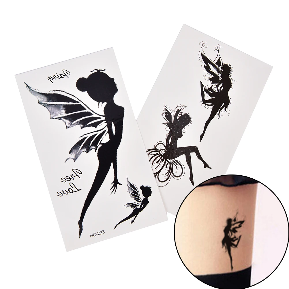 Черные ангельские водонепроницаемые наклейки для девушек временная тату на руку