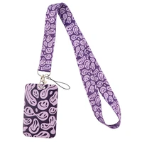 cb1157 trippy face lanyard purple neck strap straps ribbons phone buttons id card holder lanyard buttons diy hanging rope