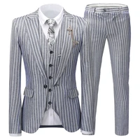 mens suits 3 piece pinstripe casual peaked lapel v neck tuxedos for wedding groomsmen suits men 2019blazervestpants