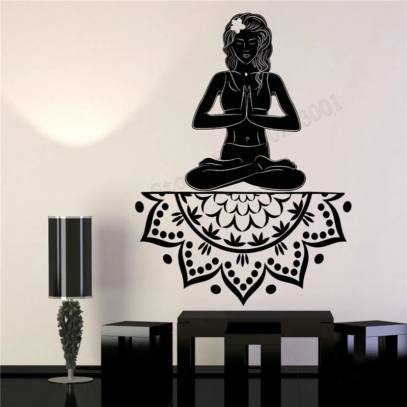 

Art Wall Sticker Lotus Pose Beauty Health Poster Yoga Girl Meditation Wall Decoration Beauty Ornament Sticker LY241