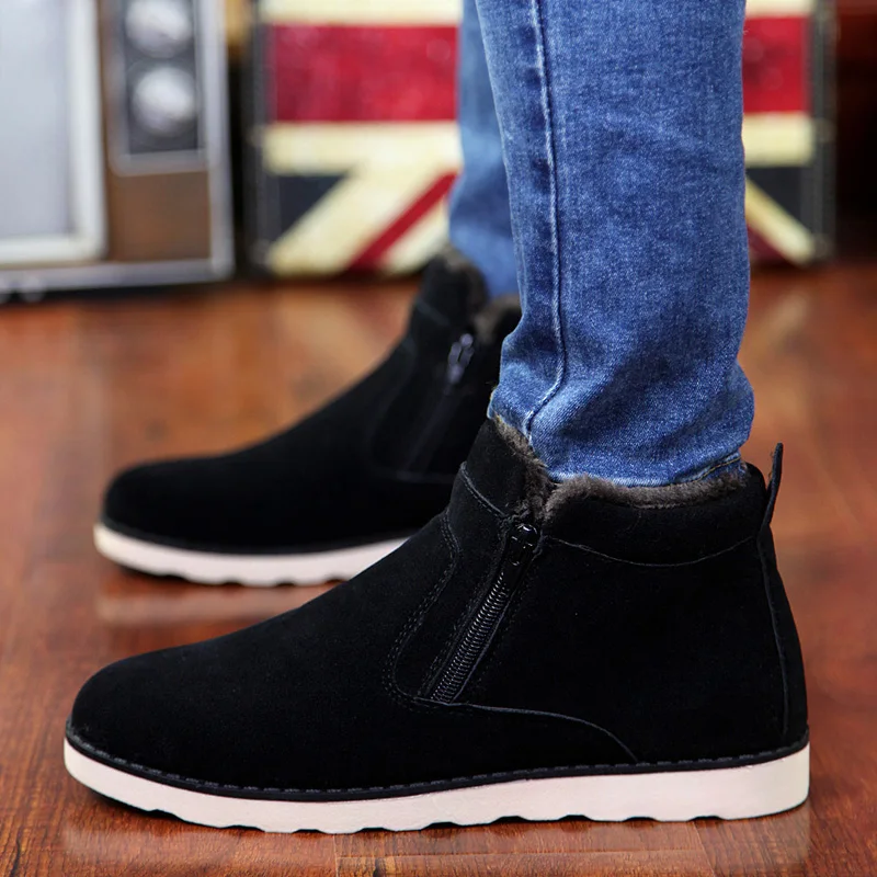 

Unisex Ankle Boots 37-47 Zipper Up Winter Warm Sneakers Mens Snow BootsLoafers Comfortable Men Shoes Plush