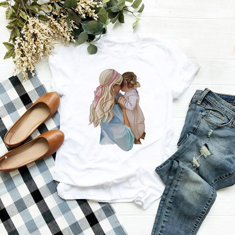 

Футболка женская с коротким рукавом, милая модная Милая одежда с забавным принтом для мамы и дочки, топы, футболки