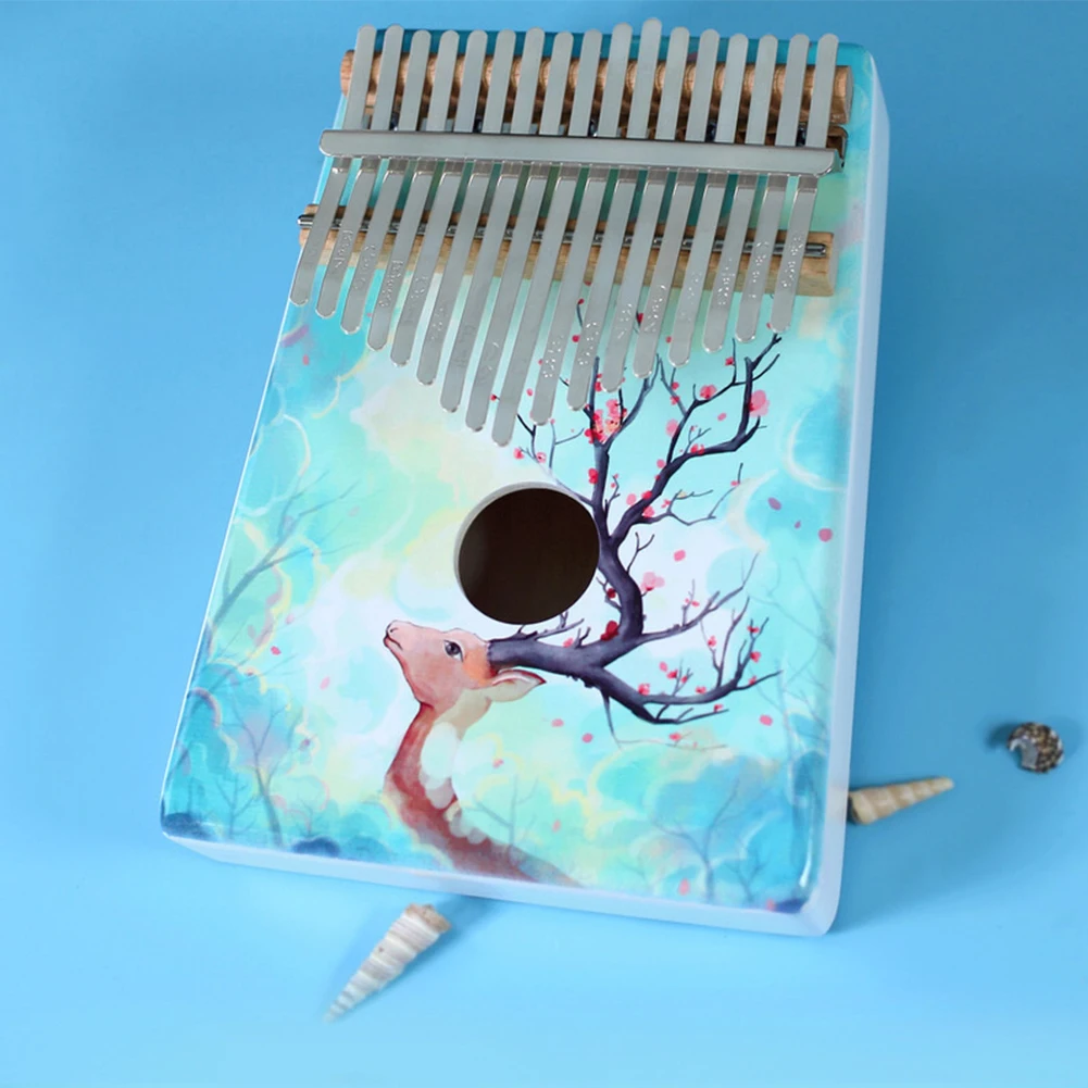 

17-Key Deer Painted Mahogany Kalimba Thumb Piano Portable Finger Piano Musical Instrument for Children Adults Beginners