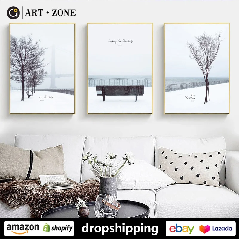 

ART ZONE Modern Simple Snow Landscape Painting Unframed prints Wall Art Canvas HD posters Artwork Home bedroom kitchen decor