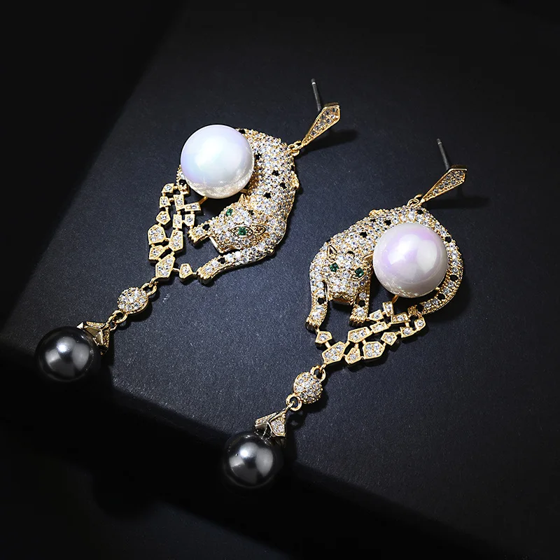 

Dangle Earring With Pearl AAA Zircon Leopard Women Delicate Charm Jewelry