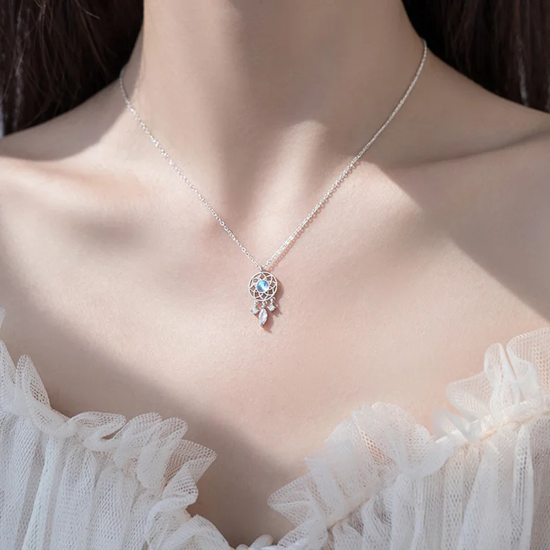 

925 Sterling Silver Tassel Feather Pendant Choker Necklace For Girl Women Statement Wedding Jewelry dz458