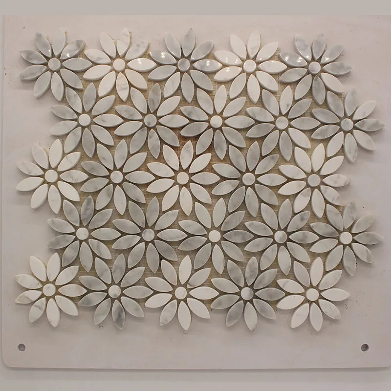 Скандинавский стиль натуральный камень Carrara с изображением подсолнуха белая