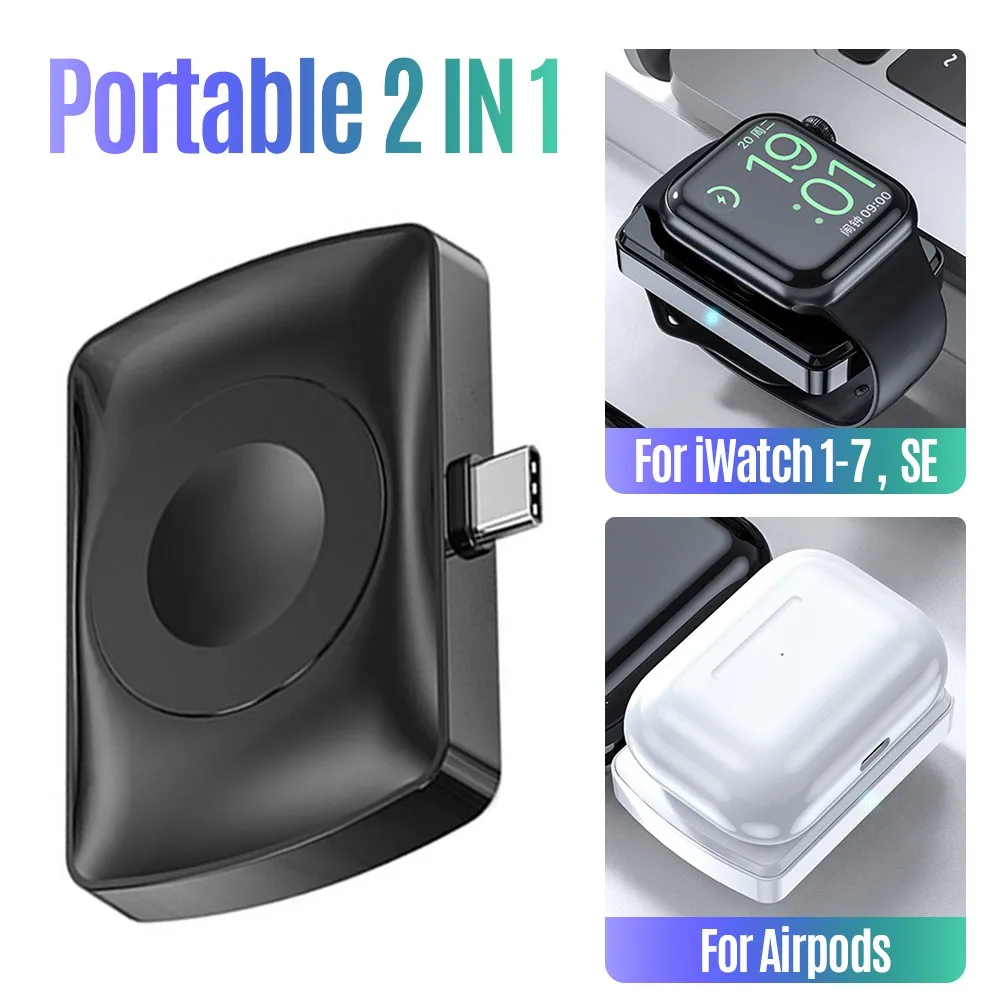 

2 Sides Portable Wireless Chargers For Apple iWatch SE 7 6 5 Series Airpods Pro Fast Charging Dock Station TypeC Wireless Charge