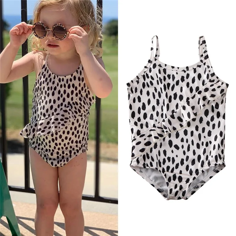 

1-6Y Infant Baby Kids Girls Leopard Print One Piece Swimwear Bodysuit New Ruffles Sleeveless Swimsuit Beachwear Swimming Costume