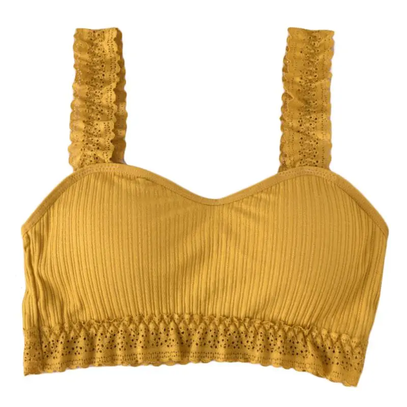 

Женский кружевной ребристый спортивный бюстгальтер с рюшами, бюстгальтер пуш-ап без косточек, нижнее белье, кроп-топ для йоги с перекрестны...