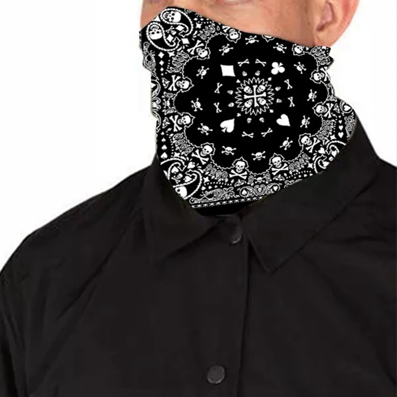 Бандана хлопок повязка на голову черный белый Череп квадратный шарф 55 см *