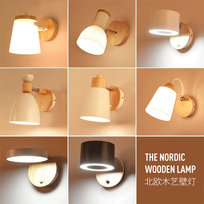 Скандинавская деревянная светодиодная комнатная настенная лампа современное