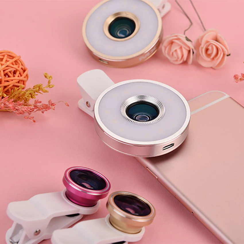 Светодиодная подсветка 6 в 1 для красивого Селфи широкоугольный макрообъектив с