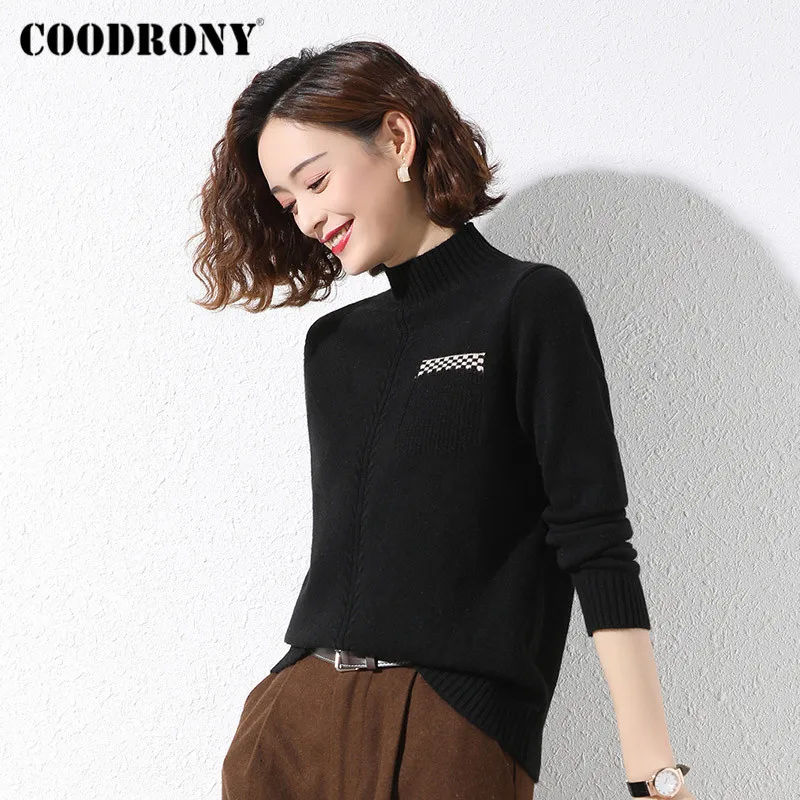 

COODRONY Brand Streetwear Fashion Knitted Female Slim Sweaters Autumn Winter Elegant Women Striped Turtleneck Jumpers W1213