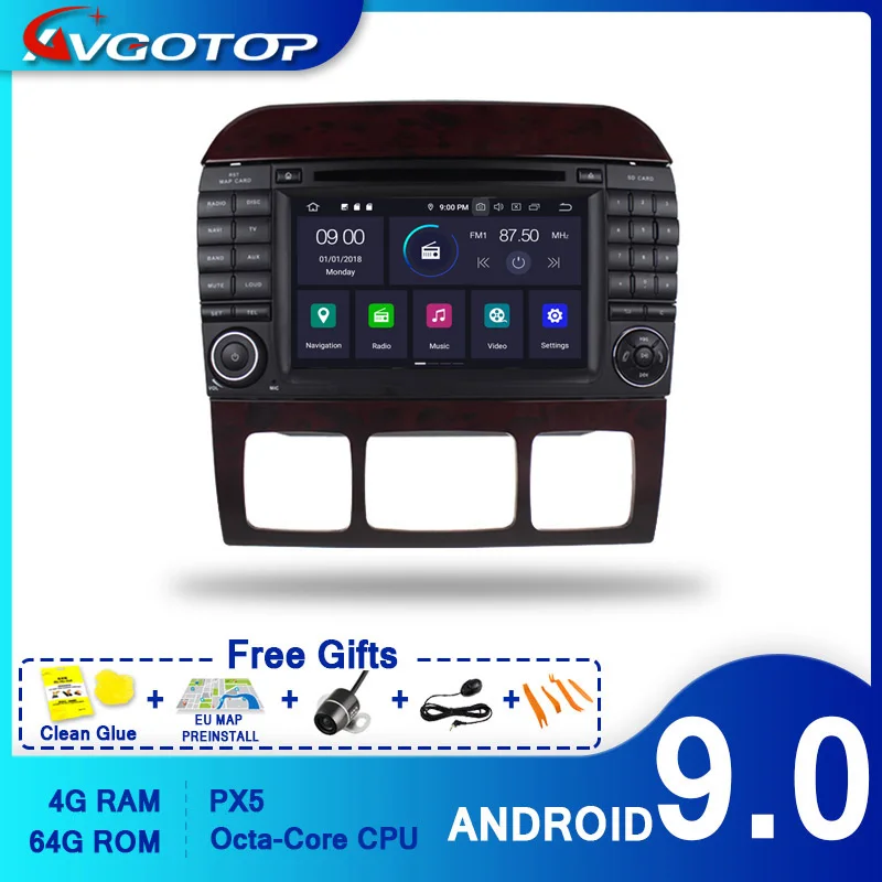 AVGOTOP 4 Гб + 64 ГБ Android 9 0 радио автомобильный DVD плеер для S W220/S280/S320/S350/S400/S430/S500(1998 2005) Wifi