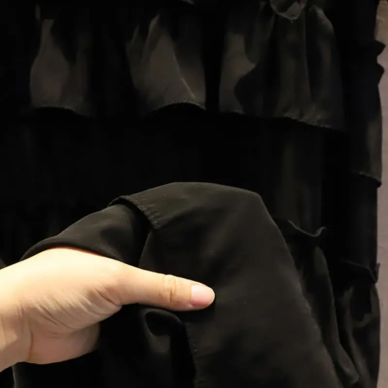 

XITAO Black Dress False Tow Pieces Edible Tree Fungus Splicing Summer New Women Casual Loose Simplicity All-match WMD0314