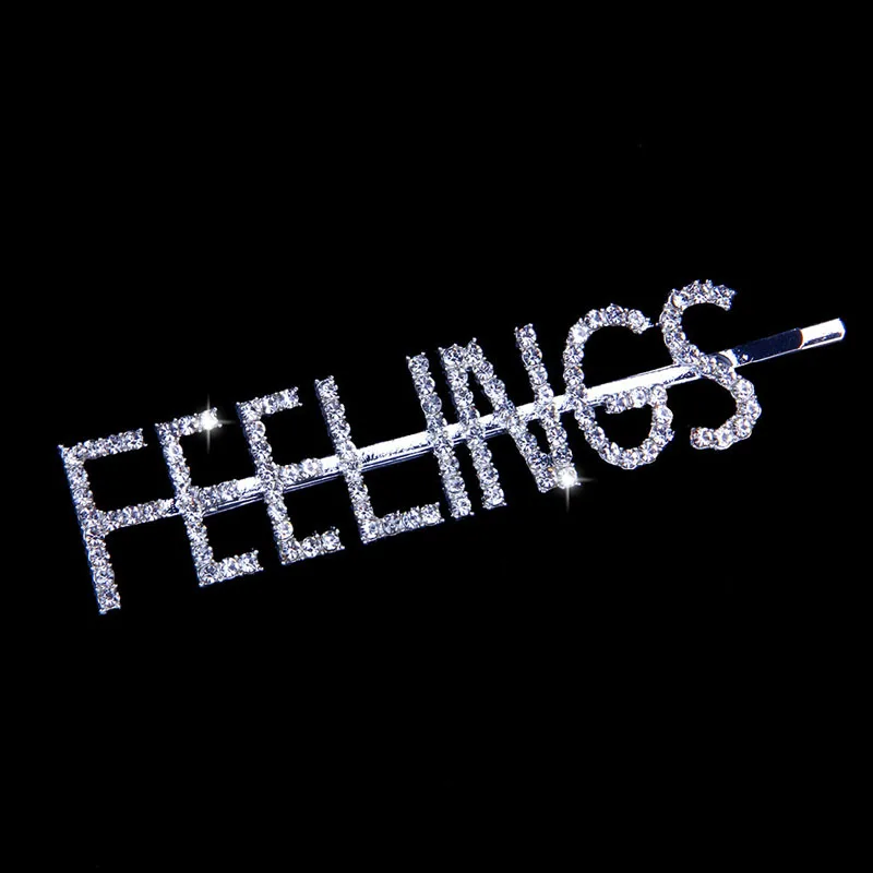 FEELINGS Stonefans модные буквенные заколки со стразами для женщин, заколки для волос, заколки для волос, вечерние аксессуары - Окраска металла: FEELINGS