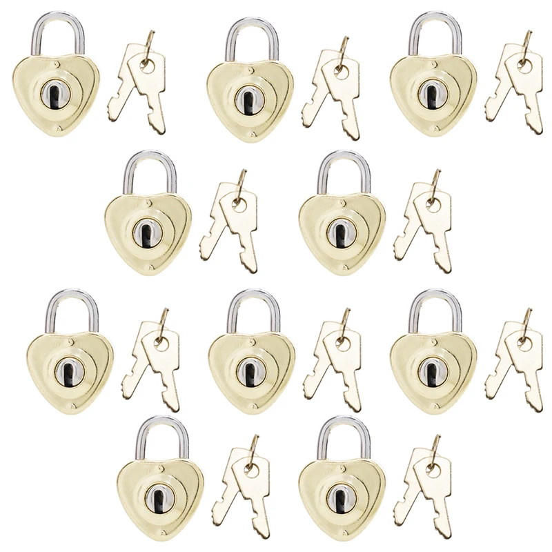 

APL Set of 10pcs Heart Shape Vintage Metal Mini Padlock Bag Suitcase Luggage Locks with Keys for Decor, Travelling,Bronze