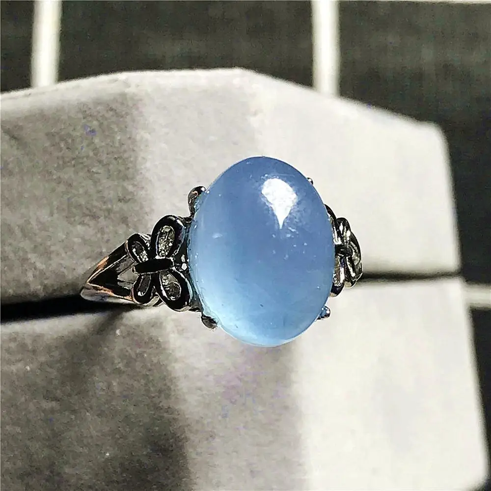 

Серебряное регулируемое кольцо с натуральным аквамарином, 12 Х9 мм