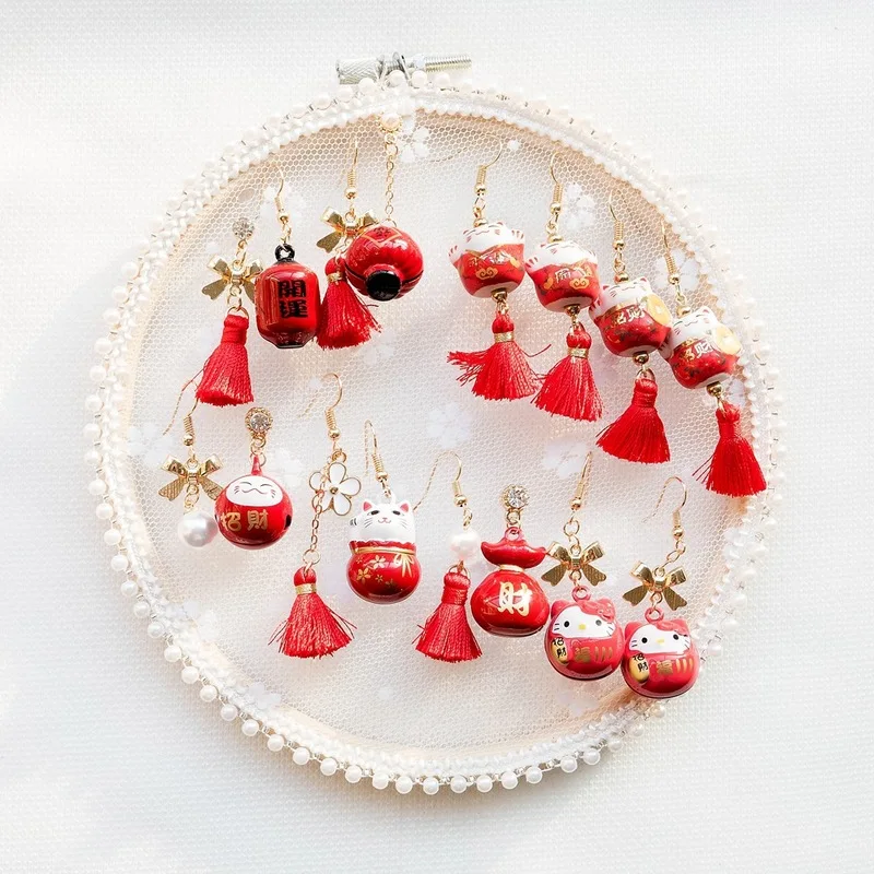 Серьги гвоздики с кисточками и кошачьими колокольчиками|Серьги-подвески| |