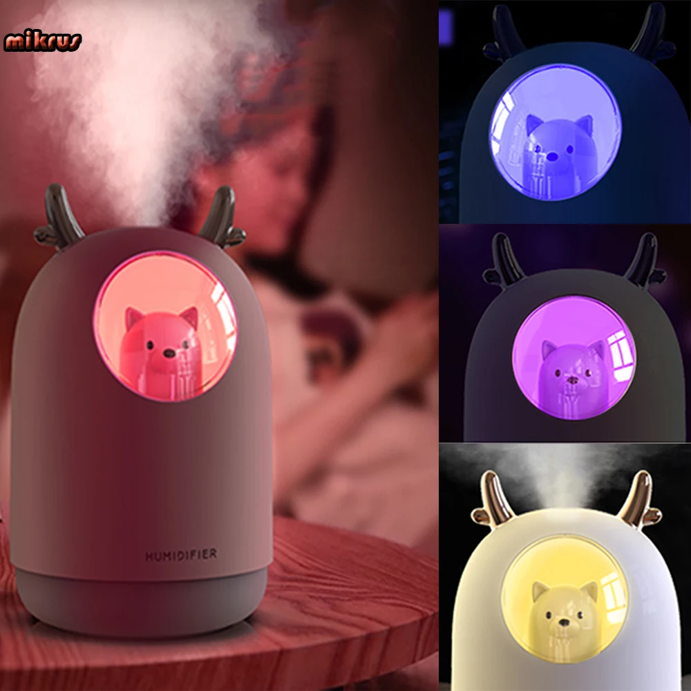 

Ultrasonic Air Humidifier 300ml Adorable Pet Ultrasonic Cool Mist Aroma Air Oil Diffuser Nano Spray Romantic Colors LED Lamp