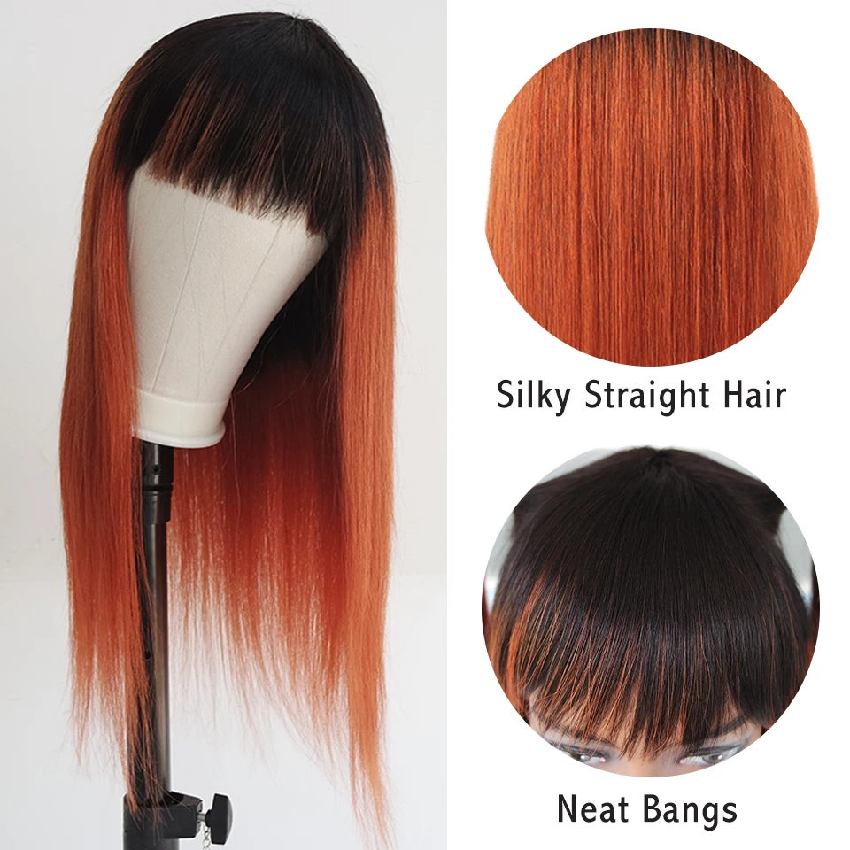Перуанские прямые волосы Омбре 1B 350 парик с челкой человеческие Remy парики