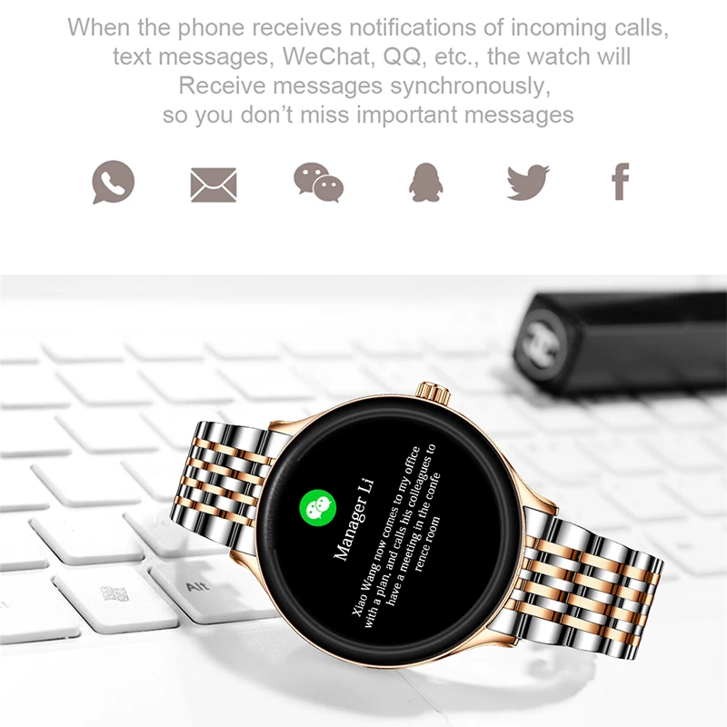 

Full circle touch screen steel Band luxury Women smart watch for Android Ios Waterproof Sport Fitness Pedometer Smart Watch