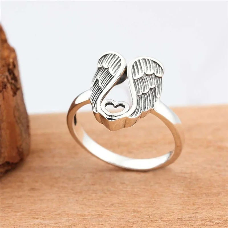 

Fashion Women Rings Angel Wings Heart Shape Love Engagement Wedding Vintage Ring For Women Birthday Gift Jewelry