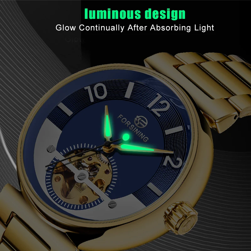 Роскошные FORSINING синий океан Ближний Восток дизайн золотой Нержавеющая сталь