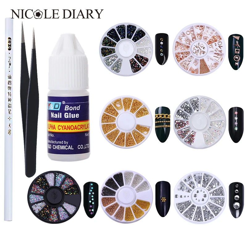 4 шт. 3D Стразы для ногтей разноцветные стразы дизайна своими руками пинцет ногти