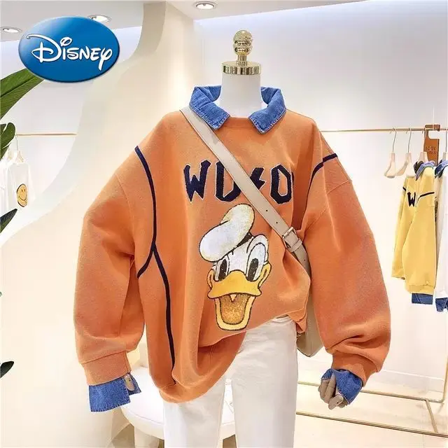 

Демисезонный свободный свитер из двух частей с изображением героев Диснея Дональда Дак с ковбойским воротником и милым мультяшным принтом